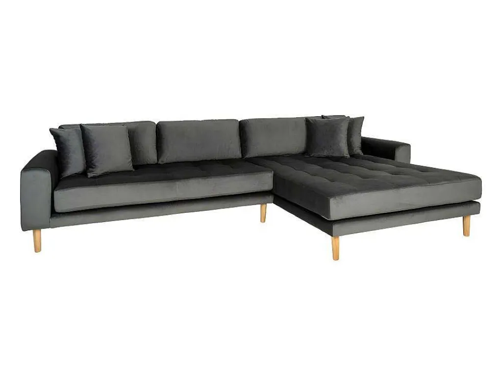 Lido Chaiselong Sofa Rechts Met 4 Kussens, Velour Grijs.-House Nordic Discount