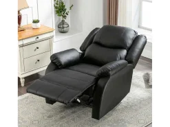 Liggende Relaxfauteuil Met Verstelbare Handvoetsteun, Bekleding Van Zwart Kunstleer-Vente-unique Sale