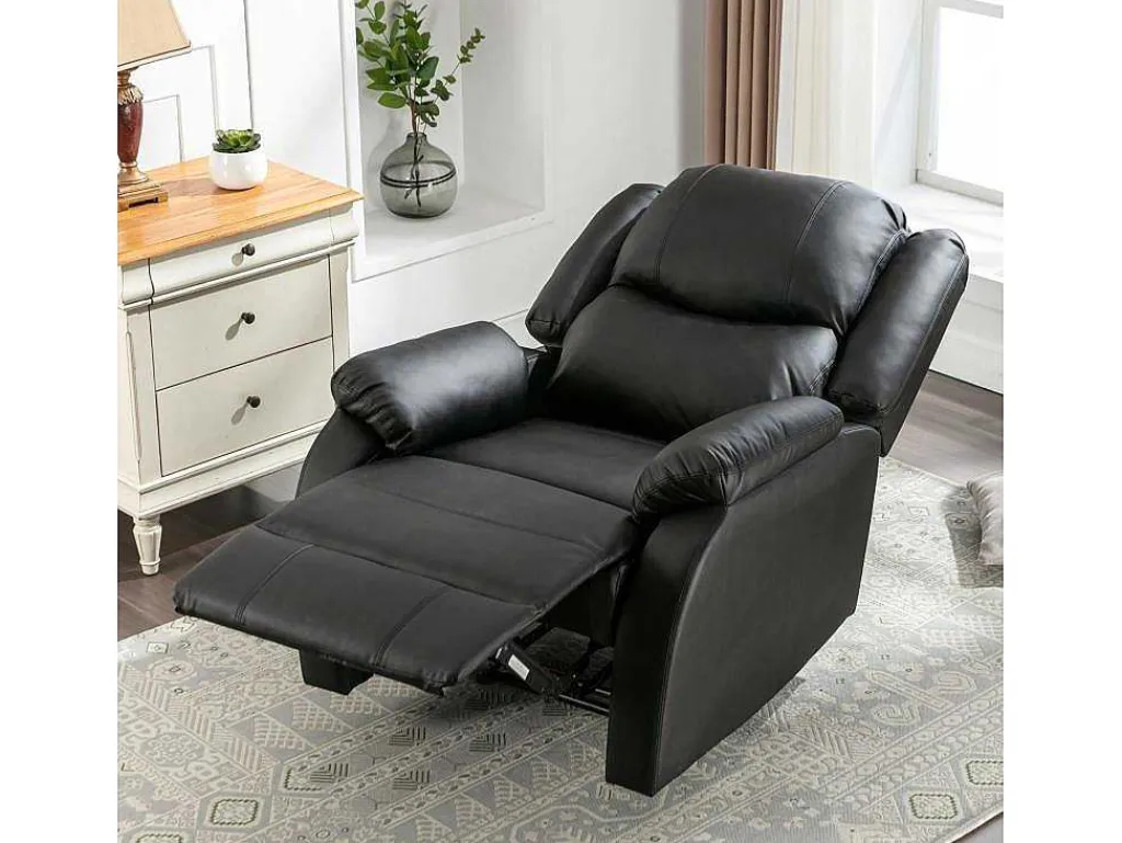 Liggende Relaxfauteuil Met Verstelbare Handvoetsteun, Bekleding Van Zwart Kunstleer-Vente-unique Sale