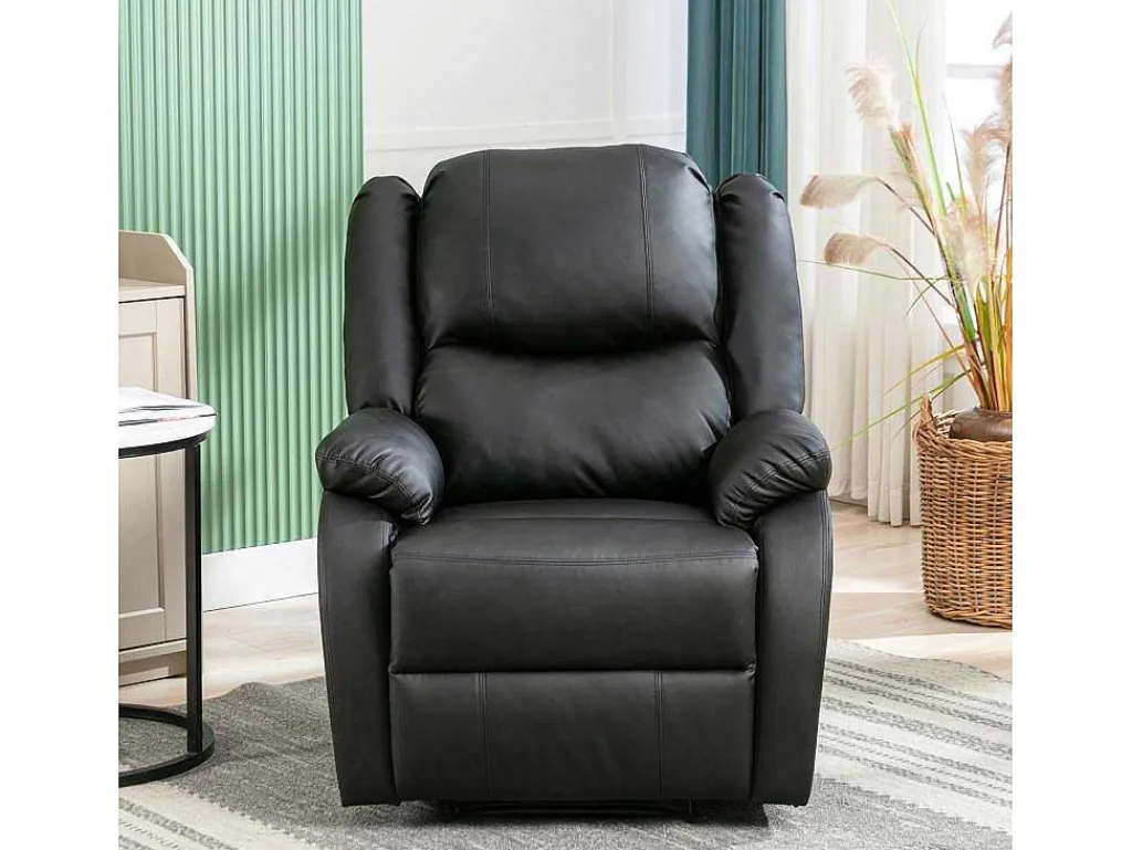 Liggende Relaxfauteuil Met Verstelbare Handvoetsteun, Bekleding Van Zwart Kunstleer-Vente-unique Sale