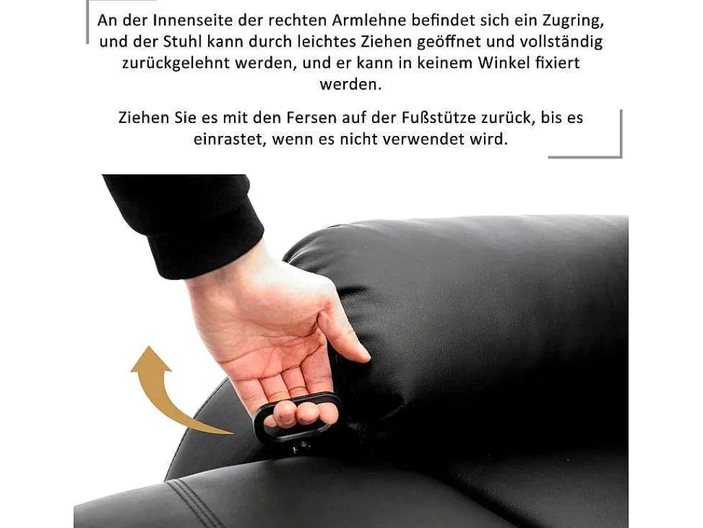 Liggende Relaxfauteuil Met Verstelbare Handvoetsteun, Bekleding Van Zwart Kunstleer-Vente-unique Sale