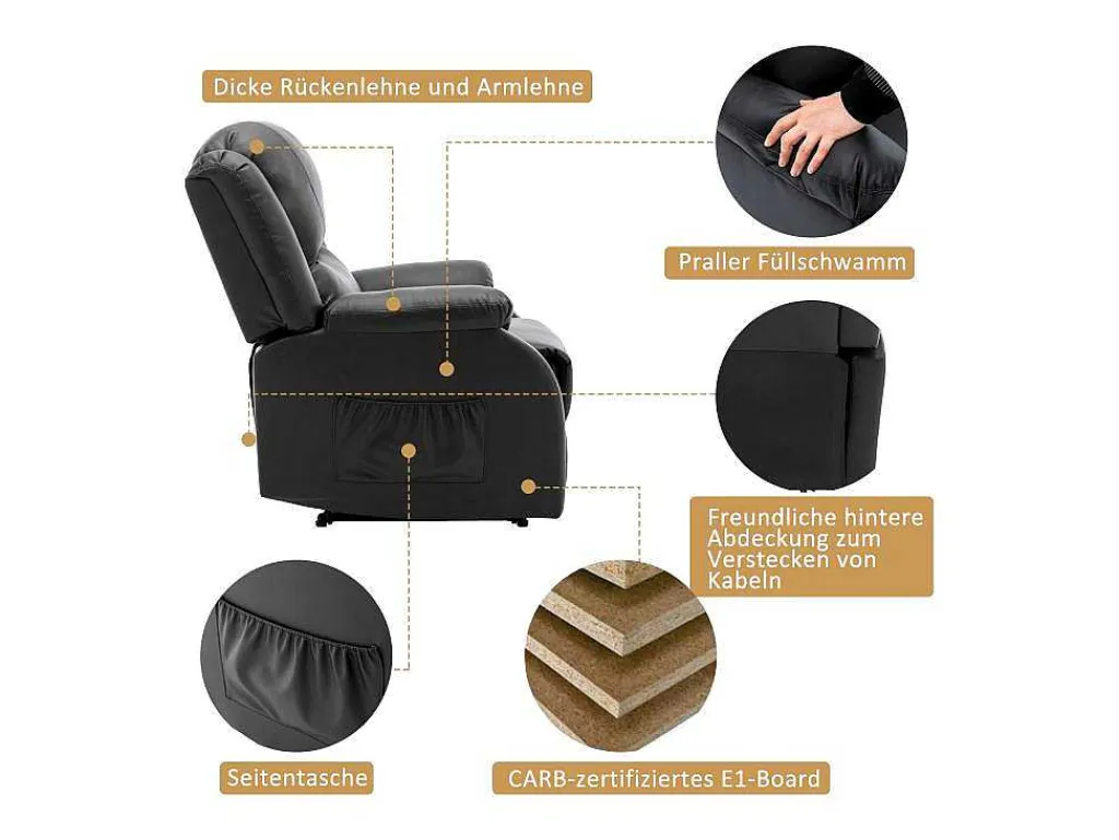 Liggende Relaxfauteuil Met Verstelbare Handvoetsteun, Bekleding Van Zwart Kunstleer-Vente-unique Sale
