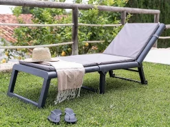 Ligstoel Met Gevlochten Effect Canberra - Met Matras - Grijs En Wit-Vente-unique Online