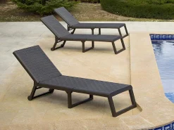 Ligstoel Met Gevlochten Effect Canberra - Zonder Matras - Grijs-Vente-unique