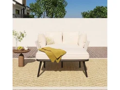 Ligstoel, Tuinbank - Gegalvaniseerd Staal En Gevlochten Touw - 2 Plaatsen - Beige-ModernLuxe