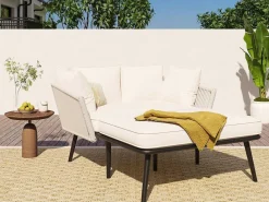 Ligstoel, Tuinbank - Gegalvaniseerd Staal En Gevlochten Touw - 2 Plaatsen - Beige-ModernLuxe