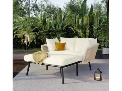 Ligstoel, Tuinbank - Gegalvaniseerd Staal En Gevlochten Touw - 2 Plaatsen - Beige-ModernLuxe