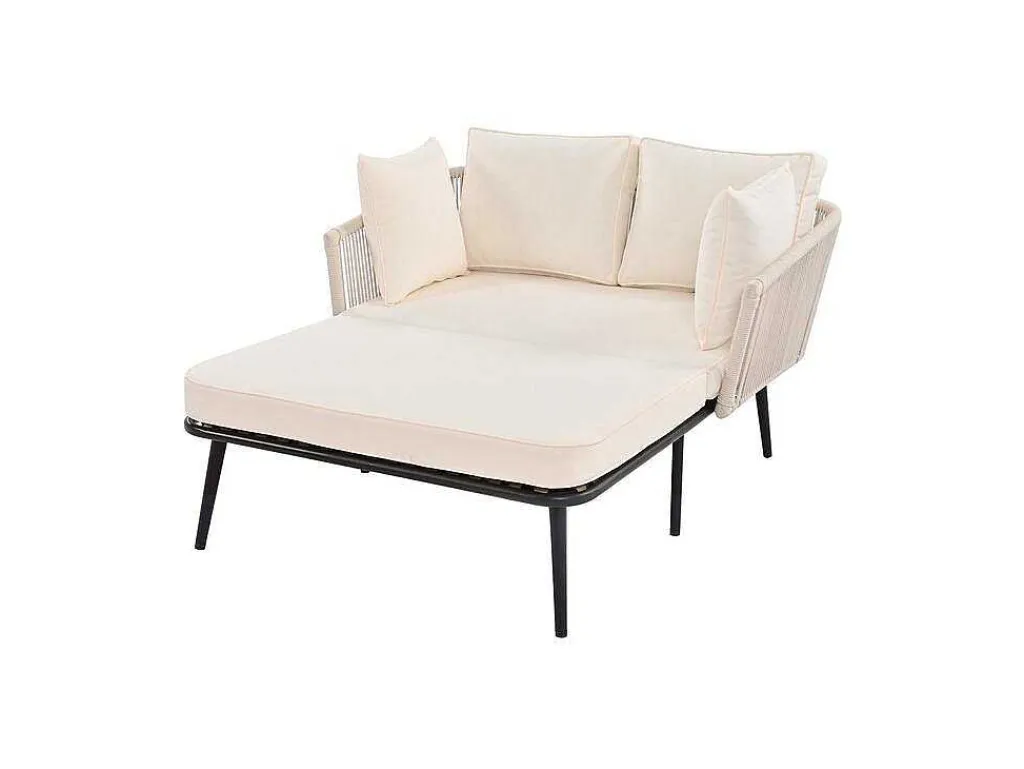 Ligstoel, Tuinbank - Gegalvaniseerd Staal En Gevlochten Touw - 2 Plaatsen - Beige-ModernLuxe