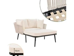 Ligstoel, Tuinbank - Gegalvaniseerd Staal En Gevlochten Touw - 2 Plaatsen - Beige-ModernLuxe