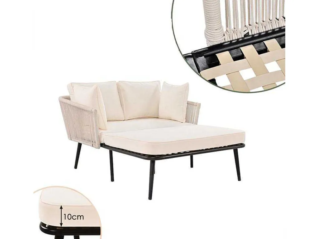 Ligstoel, Tuinbank - Gegalvaniseerd Staal En Gevlochten Touw - 2 Plaatsen - Beige-ModernLuxe
