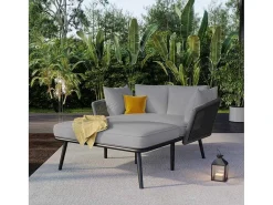 Ligstoel, Tuinbank - Gegalvaniseerd Staal En Gevlochten Touw - 2 Plaatsen - Grijs-ModernLuxe Outlet