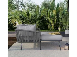 Ligstoel, Tuinbank - Gegalvaniseerd Staal En Gevlochten Touw - 2 Plaatsen - Grijs-ModernLuxe Outlet