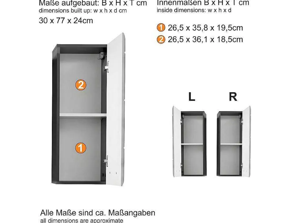 Linebad Badkamerkast 1 Deur Gerookt Zilver, Wit Hoogglans.-Trendteam Outlet