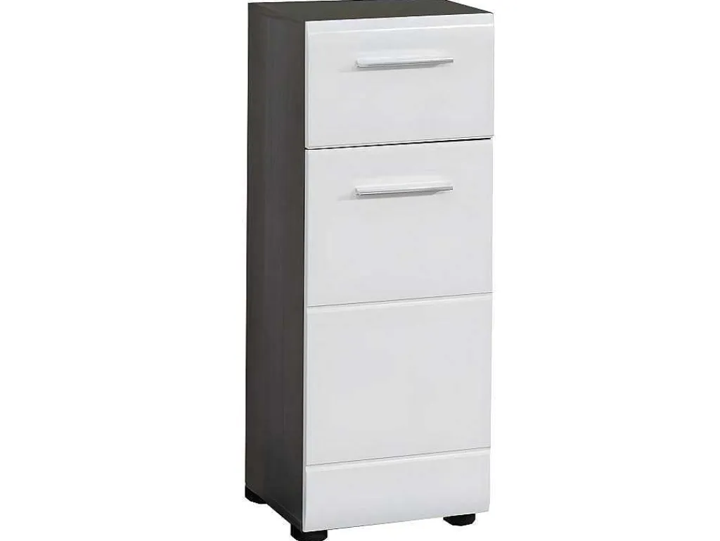 Linebad Badkamerkast 1 Deur, 1 Lade Gerookt Zilver, Wit Hoogglans.-Trendteam Clearance