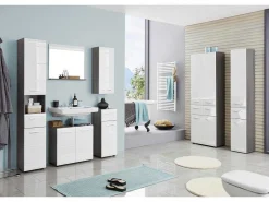 Linebad Badkamerkast 1 Deur, 1 Lade Gerookt Zilver, Wit Hoogglans.-Trendteam Clearance