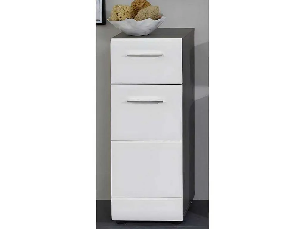 Linebad Badkamerkast 1 Deur, 1 Lade Gerookt Zilver, Wit Hoogglans.-Trendteam Clearance