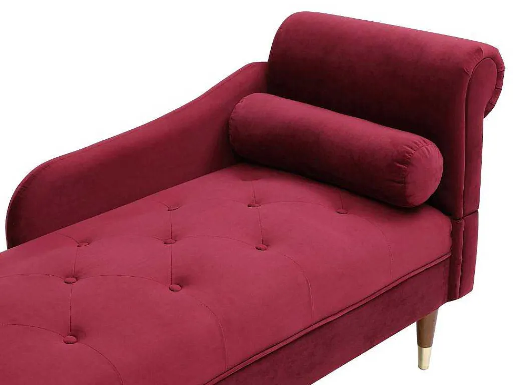 Linkse Chaise Longue Van Bordeaux-Rood Velours Umari-Vente-unique Clearance