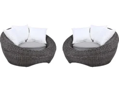 Loungeset Van Geweven Hars - Grijs - Zitbank, 2 Fauteuils En Salontafel - Whiteheaven-MYLIA Sale