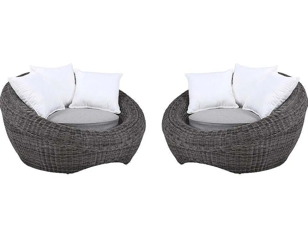 Loungeset Van Geweven Hars - Grijs - Zitbank, 2 Fauteuils En Salontafel - Whiteheaven-MYLIA Sale