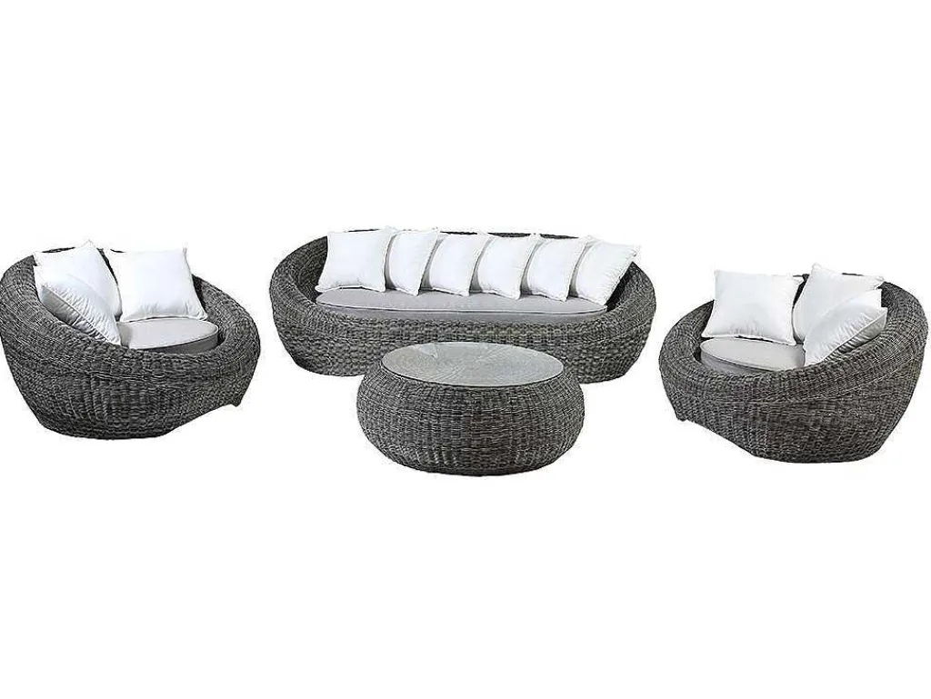 Loungeset Van Geweven Hars - Grijs - Zitbank, 2 Fauteuils En Salontafel - Whiteheaven-MYLIA Sale