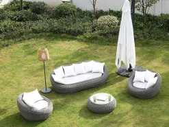 Loungeset Van Geweven Hars - Grijs - Zitbank, 2 Fauteuils En Salontafel - Whiteheaven-MYLIA Sale