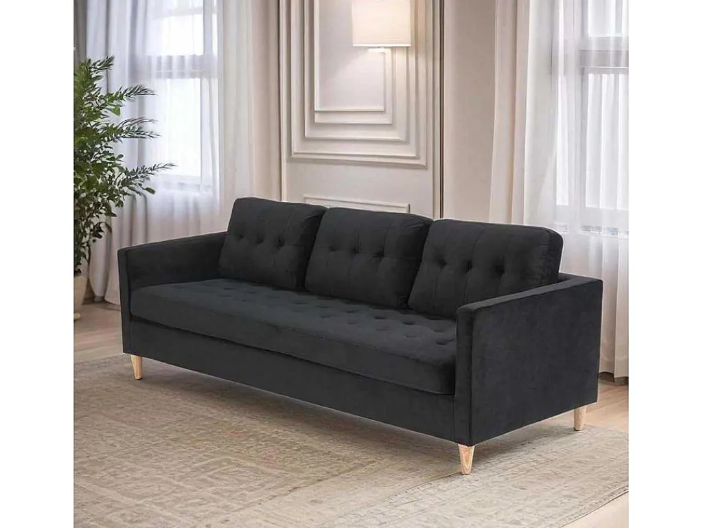 Marino Bank 3 Persoons Velours Zwart.-Vente-unique New