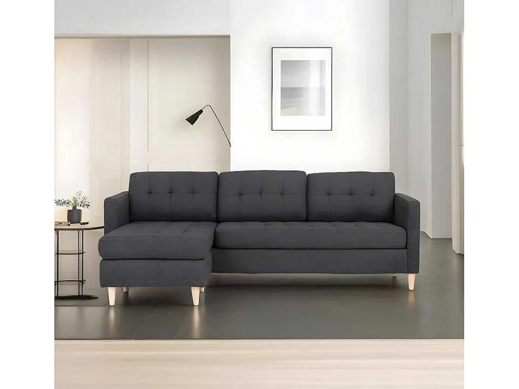 Marino 3-Zitsbank Met Chaise Longue Links Stof Donkergrijs.-Vente-unique Clearance