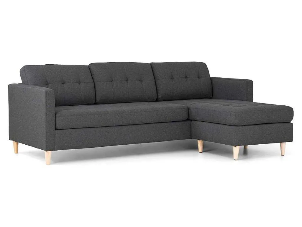 Marino 3-Zitsbank Met Chaise Longue Links Stof Donkergrijs.-Vente-unique Clearance