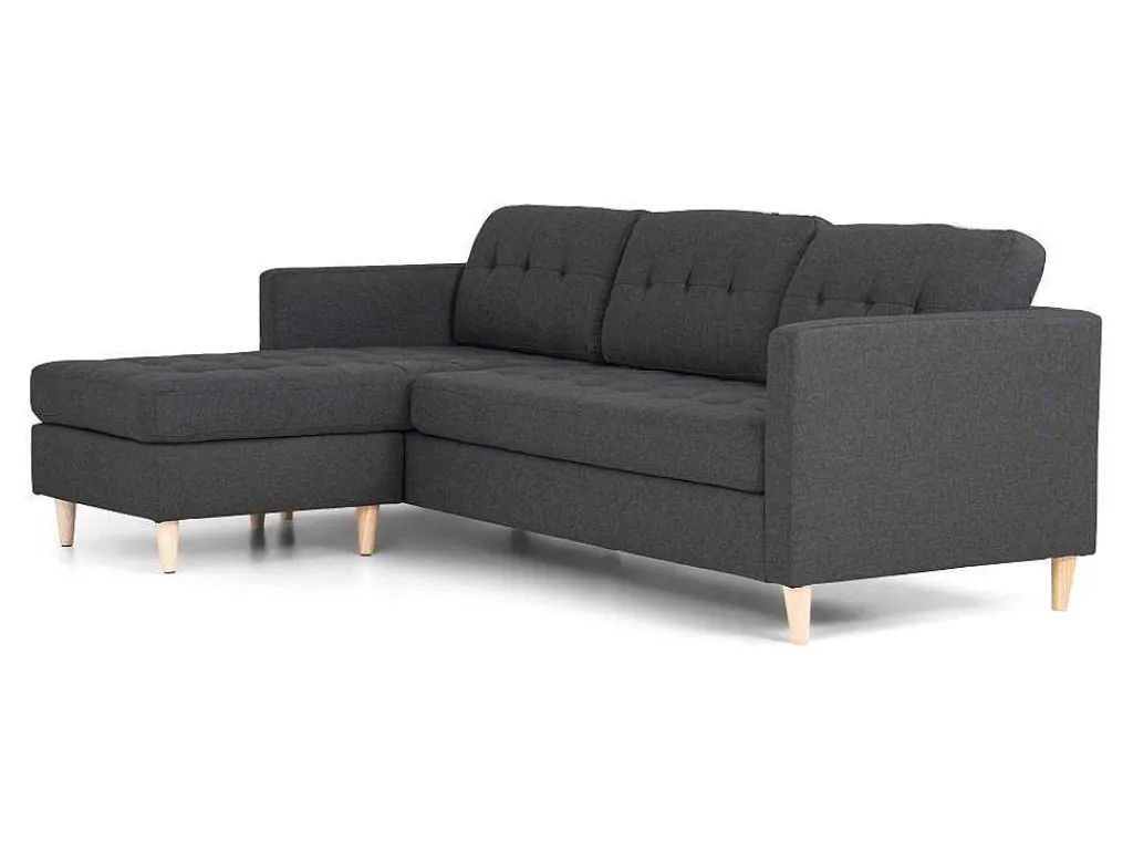 Marino 3-Zitsbank Met Chaise Longue Links Stof Donkergrijs.-Vente-unique Clearance