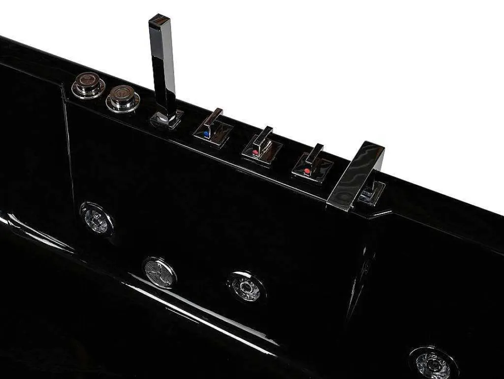 Massagebad Met Glazen Wand Aria Zwart - Persoons - 170*80*57Cm - Linkse Hoek-Shower & Design New