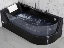 Massagebad Met Glazen Wand Aria Zwart - Persoons - 170*80*57Cm - Linkse Hoek-Shower & Design New
