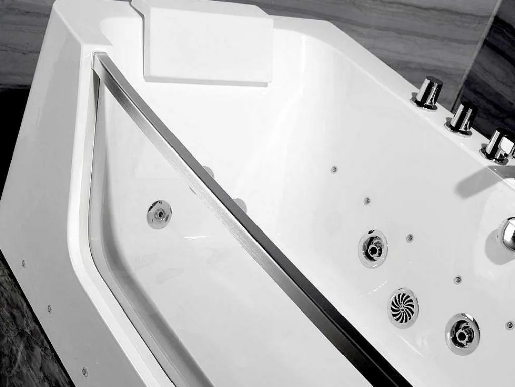 Massagebad Met Glazen Wand En Ledverlichting Dyona - 260L - 1 Persoon - 170*85*58Cm - Balneo Therapie-Shower & Design Outlet