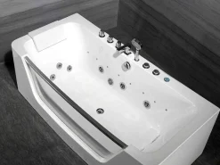 Massagebad Met Glazen Wand En Ledverlichting Dyona - 260L - 1 Persoon - 170*85*58Cm - Balneo Therapie-Shower & Design Outlet