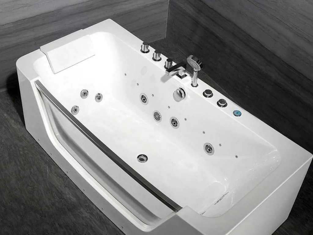 Massagebad Met Glazen Wand En Ledverlichting Dyona - 260L - 1 Persoon - 170*85*58Cm - Balneo Therapie-Shower & Design Outlet