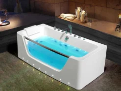 Massagebad Met Glazen Wand En Ledverlichting Dyona - 260L - 1 Persoon - 170*85*58Cm - Balneo Therapie-Shower & Design Outlet