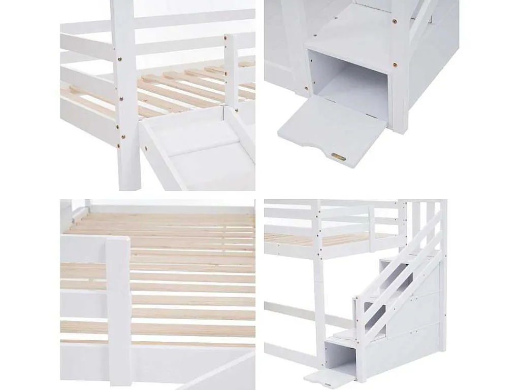 Massief Grenen Stapelbed 90X200Cm - Met Opbergtrap En Glijbaan - Wit-ModernLuxe New