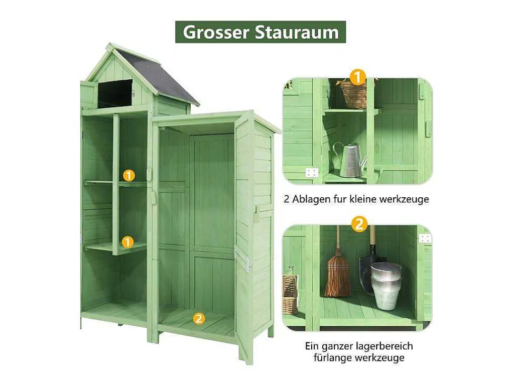Massief Houten Tuinhuis Met Pvc Schuin Dak - 2 Planken 3 Klapdeuren - L118 X D54 X H173 Cm - Groen-Vente-unique Outlet