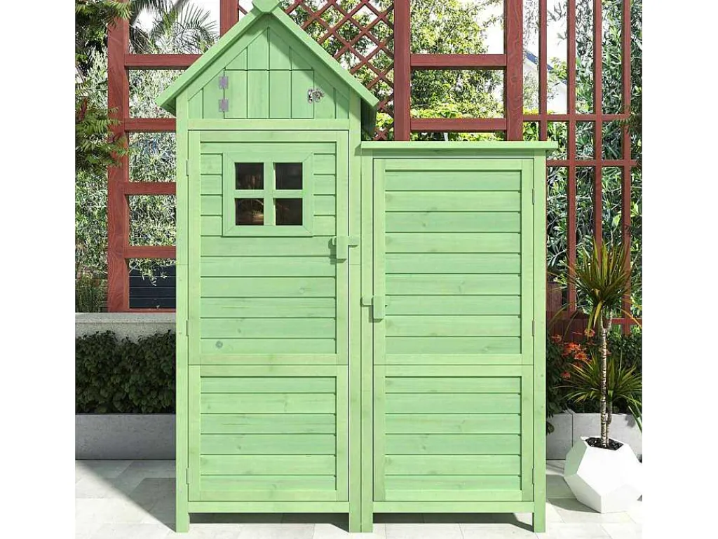 Massief Houten Tuinhuis Met Pvc Schuin Dak - 2 Planken 3 Klapdeuren - L118 X D54 X H173 Cm - Groen-Vente-unique Outlet