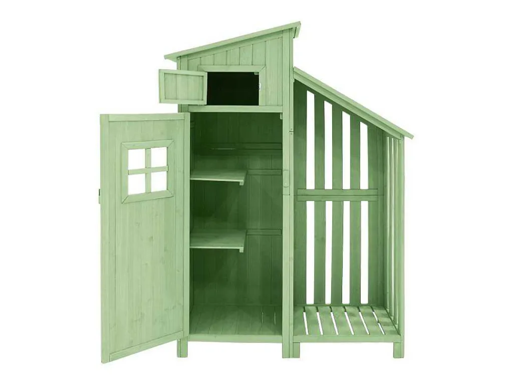 Massief Houten Tuinhuis Met Pvc Schuin Dak - 2 Planken 3 Klapdeuren - L124 X D46 X H174 Cm - Groen-Vente-unique Online