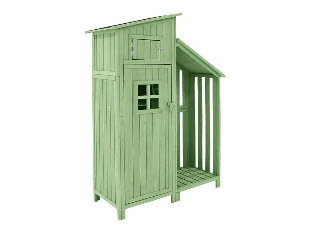 Massief Houten Tuinhuis Met Pvc Schuin Dak - 2 Planken 3 Klapdeuren - L124 X D46 X H174 Cm - Groen-Vente-unique Online