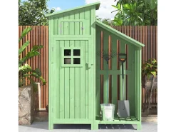 Massief Houten Tuinhuis Met Pvc Schuin Dak - 2 Planken 3 Klapdeuren - L124 X D46 X H174 Cm - Groen-Vente-unique Online