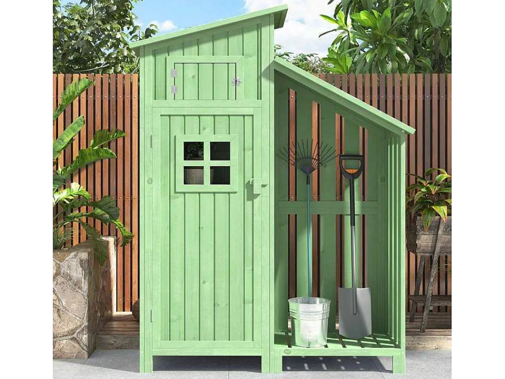 Massief Houten Tuinhuis Met Pvc Schuin Dak - 2 Planken 3 Klapdeuren - L124 X D46 X H174 Cm - Groen-Vente-unique Online