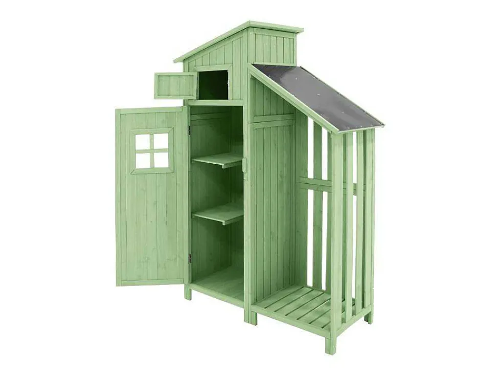 Massief Houten Tuinhuis Met Pvc Schuin Dak - 2 Planken 3 Klapdeuren - L124 X D46 X H174 Cm - Groen-Vente-unique Online
