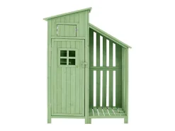 Massief Houten Tuinhuis Met Pvc Schuin Dak - 2 Planken 3 Klapdeuren - L124 X D46 X H174 Cm - Groen-Vente-unique Online