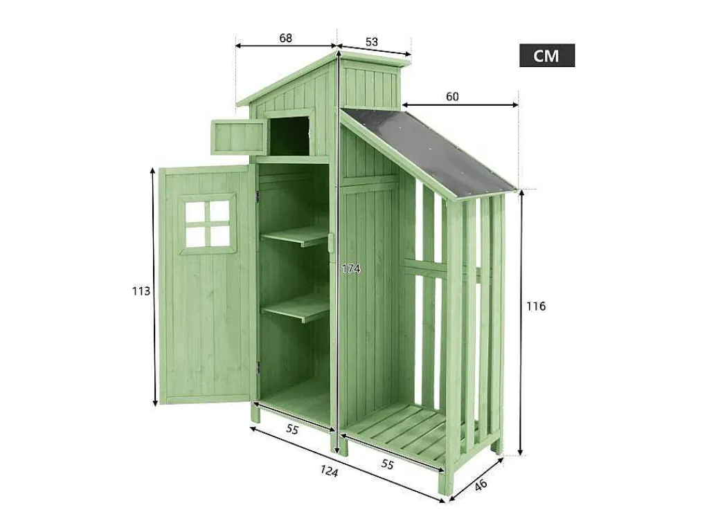 Massief Houten Tuinhuis Met Pvc Schuin Dak - 2 Planken 3 Klapdeuren - L124 X D46 X H174 Cm - Groen-Vente-unique Online