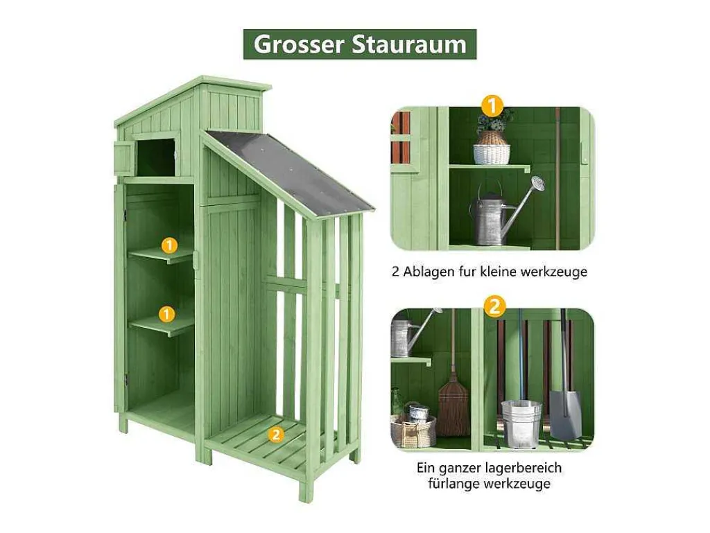 Massief Houten Tuinhuis Met Pvc Schuin Dak - 2 Planken 3 Klapdeuren - L124 X D46 X H174 Cm - Groen-Vente-unique Online