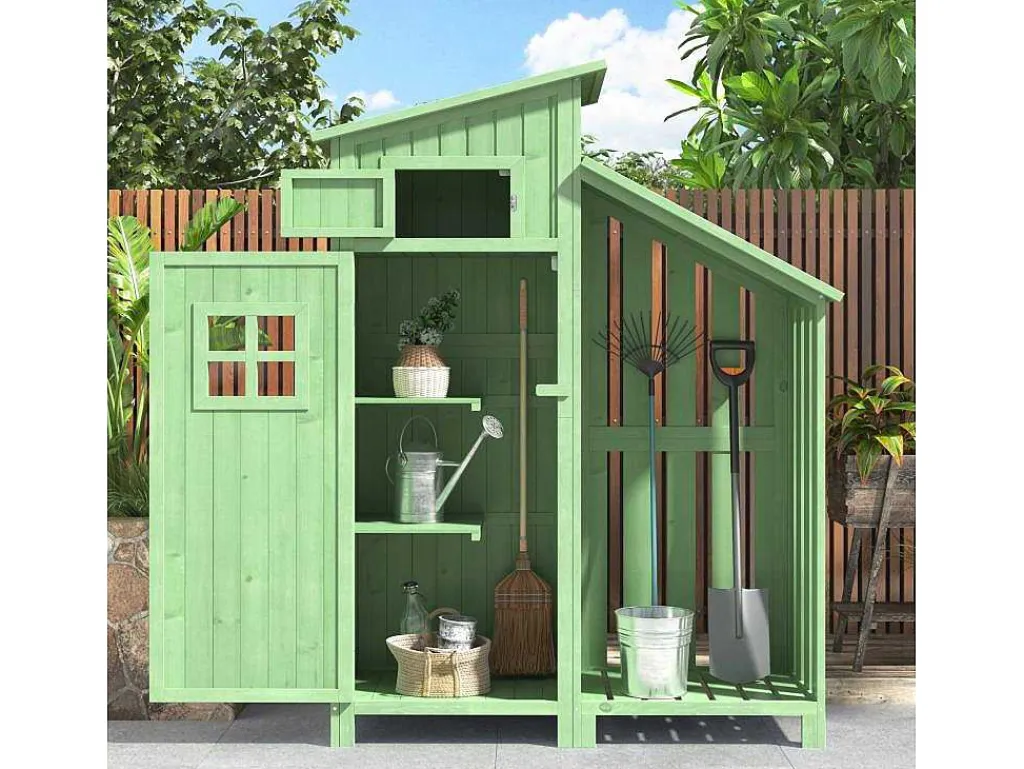 Massief Houten Tuinhuis Met Pvc Schuin Dak - 2 Planken 3 Klapdeuren - L124 X D46 X H174 Cm - Groen-Vente-unique Online