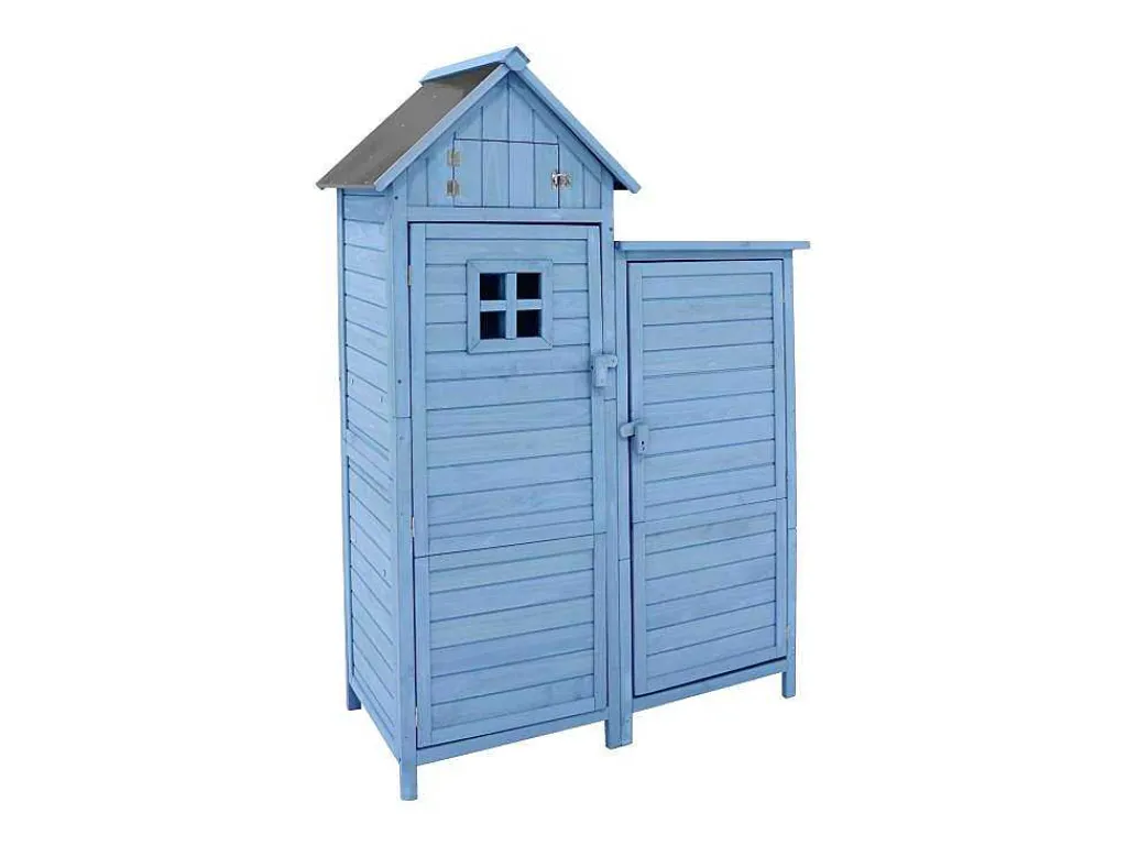 Massief Houten Tuinhuis Met Pvc Schuin Dak - 2 Planken 3 Klapdeuren - L118 X D54 X H173 Cm - Blauw-Vente-unique Clearance