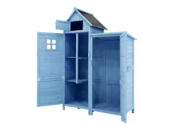 Massief Houten Tuinhuis Met Pvc Schuin Dak - 2 Planken 3 Klapdeuren - L118 X D54 X H173 Cm - Blauw-Vente-unique Clearance