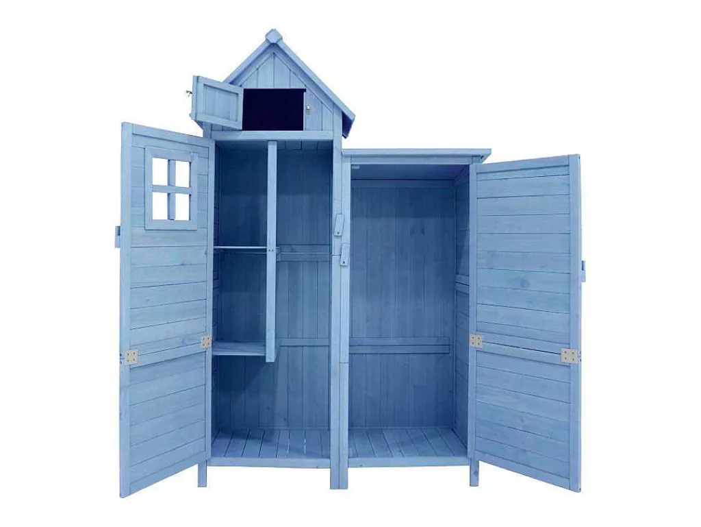 Massief Houten Tuinhuis Met Pvc Schuin Dak - 2 Planken 3 Klapdeuren - L118 X D54 X H173 Cm - Blauw-Vente-unique Clearance